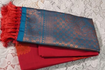 Fire Brick Art Pantop Semi Silk Saree